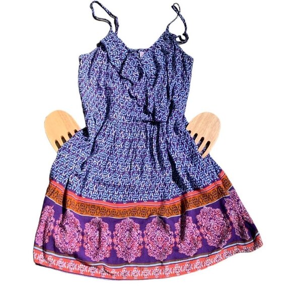 Xhilaration Wrap-V-Neck Sun Dress BOHO Batik Colorful XXL Purple #133J - Picture 2 of 9